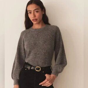 New DOEN Marsena Dark Heather Gray Balloon Sleeve Alpaca Wool Sweater XS NWT 222